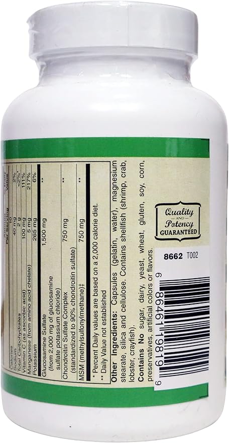 Glucosamine Sulfate Chondroitin &amp MSM Capsules (4 Cap High Potency Formula) (120 Capsules)