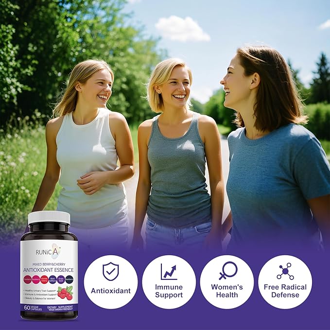 6X 6-in-1 Mixed Berry &amp Cherry Antioxidant Supplement - 6-Berry Superfood Blend for Radiant Skin Glow &amp Immune Support - 60 Vegan Capsules 30-Day Starter Pack