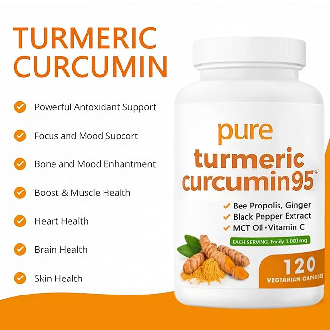 Nivelle Turmeric Curcumin 95 1000mg - 95% Turmeric Complex Supplement with Bee Propolis Ginger MCT Oil Fat Soluble Vitamin C &amp Black Pepper Non-GMO Gluten Free 120 Capsules
