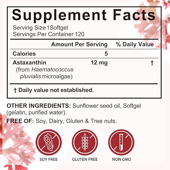 2Pack Premium Astaxanthin 12mg Natural Antioxidant Supplement for Eye Joint Skin HealthMicroalgae Source 4 Month Supply | Supports Internal Circulation 240 Softgels