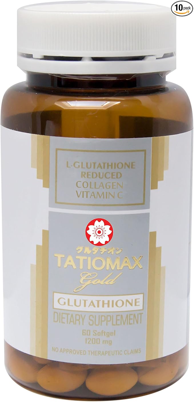 10 Bottles of Tatiomax Gold Glutathione Lightening Gel Capsules with Collagen &amp Vitamin C