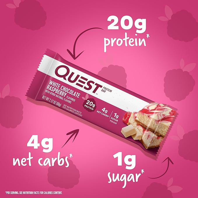 Quest Nutrition White Chocolate Raspberry Protein Bars High Protein Low Carb Gluten Free Keto Friendly 12 Count &amp S'mores Protein Bar High Protein Low Carb Gluten Free Keto Friendly 12 C