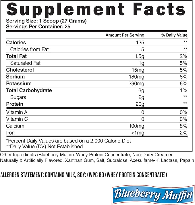 Steel Supplements Whey-Pro | 100% Pure Whey Protein Powder for Men and Women | Blueberry Muffin | Muscle Gain &amp Lean Muscle Recovery | Gluten Free | 1.48 lbs | BCAA 5g | Non-GMO | 25 Servings