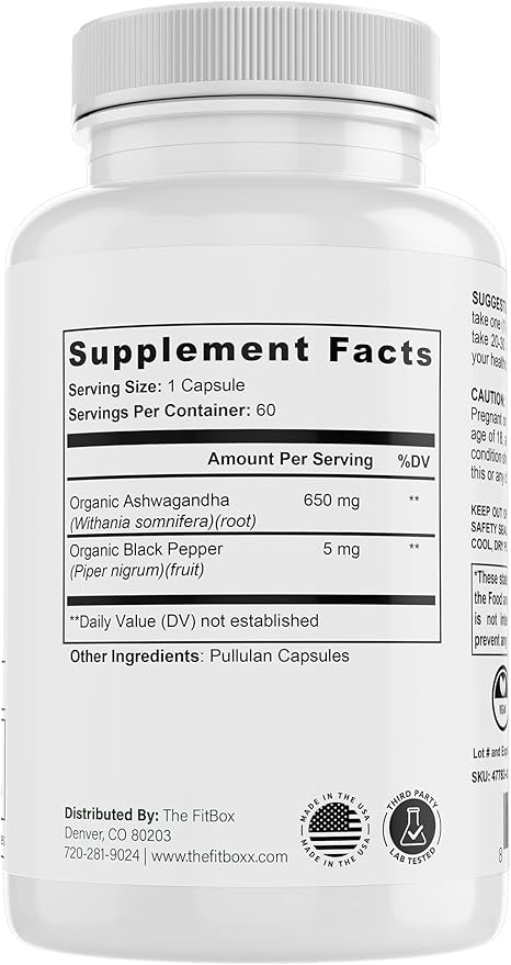 SteadyState Calm | 650mg Ashwagandha with BioPerine | Stress Relief Mood Balance &amp Cortisol Support | Vegan | Non-GMO | 60 Capsules