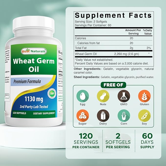 Best Naturals Wheat Germ Oil 1130 mg 120 Softgels (Pack of 3)