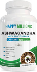 Ashwagandha with Black Pepper | 1310 mg Organic Herbal Supplement | 60 Plant-Based Capsules