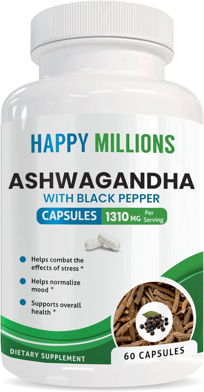 Ashwagandha with Black Pepper | 1310 mg Organic Herbal Supplement | 60 Plant-Based Capsules