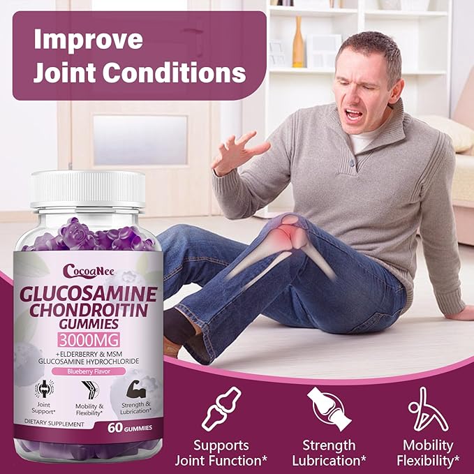 3 Packs 3000MG Glucosamine Chondroitin Gummies Extra Strength Joint Support Supplement with MSM &amp Elderberry Flexibility Antioxidant Immune Support Gummy for Adults Men &amp Women 180Cts