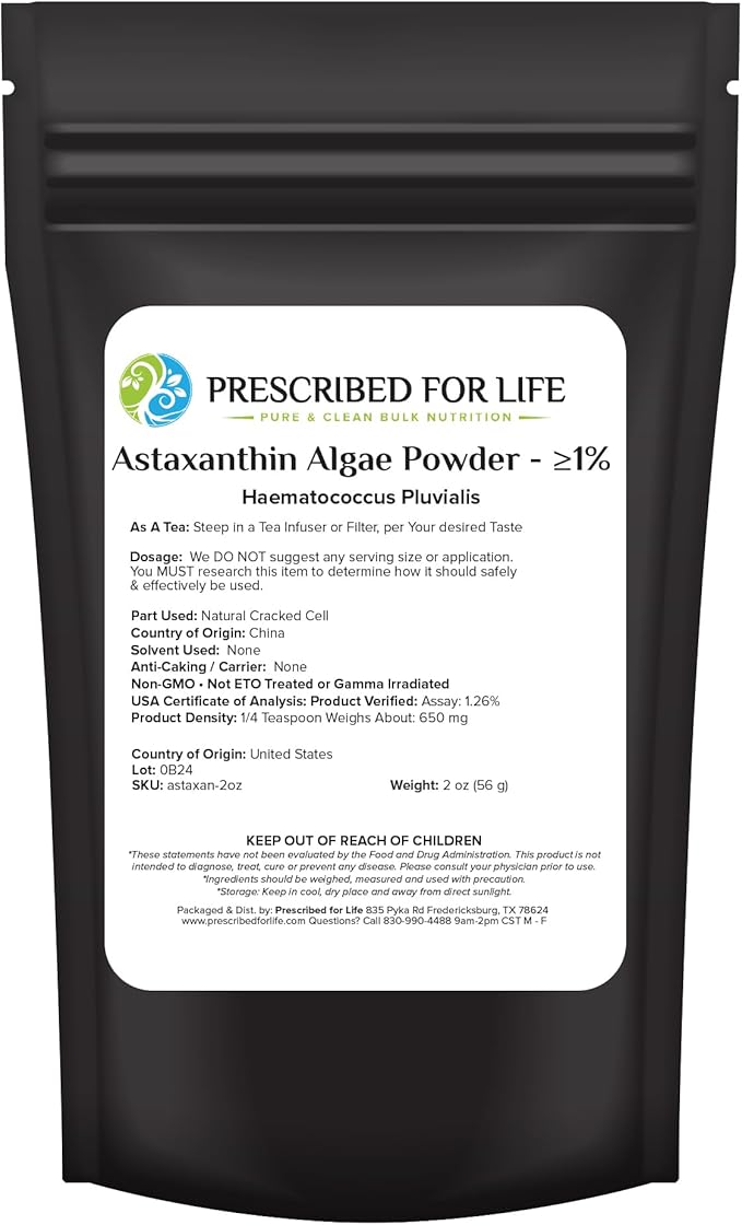 Prescribed For Life Astaxanthin Natural 1% Astaxanthin Powder Supplement Made from Red Algae (56g)