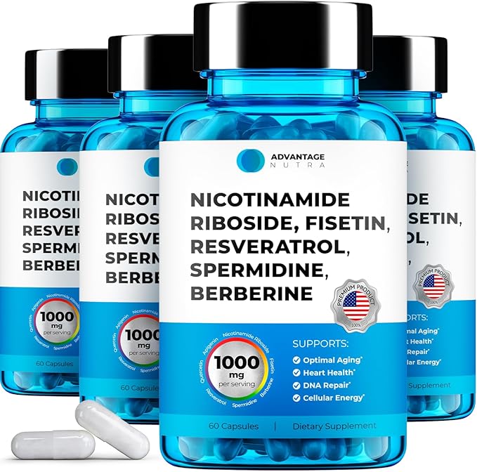 Liposomal Nicotinamide Riboside NR Supplement Resveratrol NAD : Nicotinamide 500mg w/Fisetin Resveratrol Powder Spermidine Berberine NAD Resveratrol Supplement 500 mg - 60 caps 4 Pack