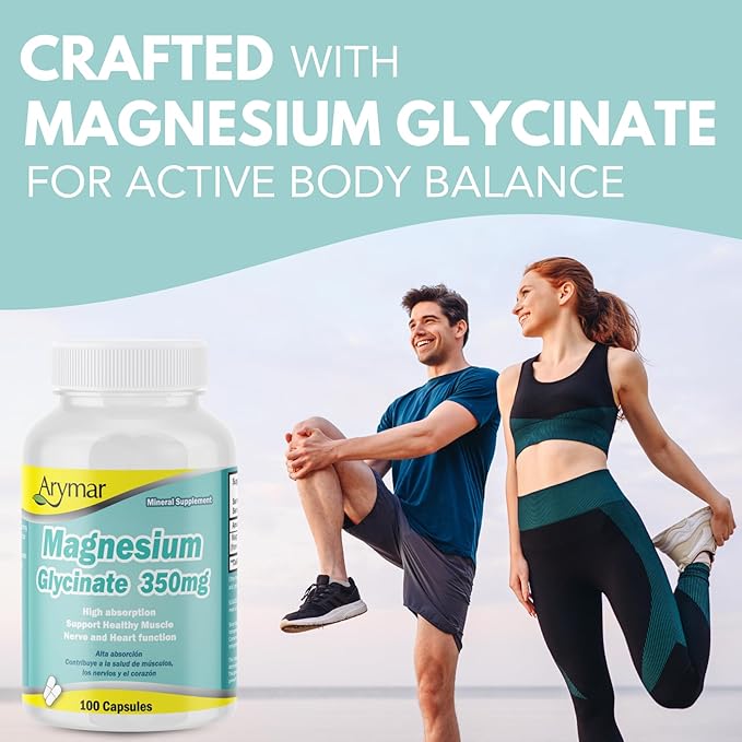 Arymar Magnesium Glycinate 350mg – 100 Capsules (2 Pack)