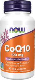 NOW Foods Supplements CoQ10 100 mg with Hawthorn Berry Pharmaceutical Grade All-Trans Form produced by Fermentation 90 Veg Capsules