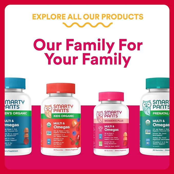 SmartyPants Organic Women's Multivitamin Gummies: Biotin Probiotics Methylfolate Omega 3 (ALA) Vitamin D3 C Vitamin B12 B6 A K &amp Zinc Inositol Gluten Free 120 Count (30 Day Supply)