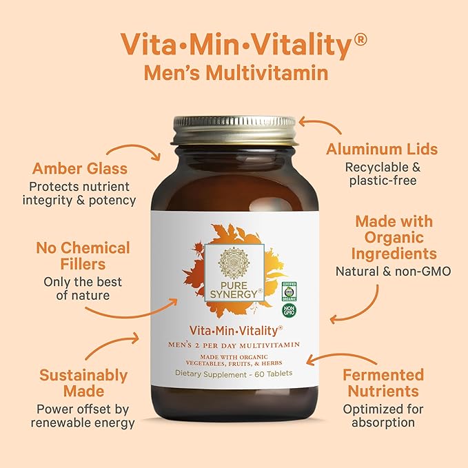 PURE SYNERGY Men’s Multivitamin Stress and Energy Essentials Bundle | Whole Food Multi with Adaptogens and Cordyceps | Natural Vitamin C Immune Supplement | Vegan Non-GMO and Organic Ingredients