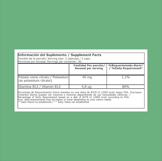 CLINICA DR. Vega Citrato de Potasio y Vitamina B12 60 Capsules (500 mg)