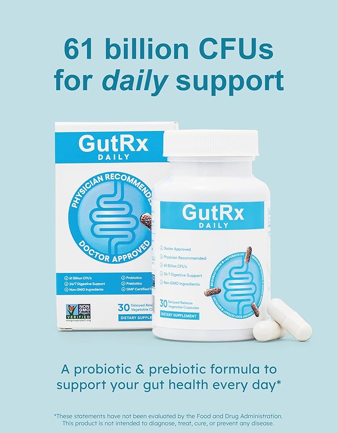 Daily Probiotics for Women &amp Men with Bifidobacterium Longum &amp Prebiotics for Gut Health Gluten Free Probiotics for Digestive Health – 61 Billion CFU 30 Ct Enteric Coated Capsules