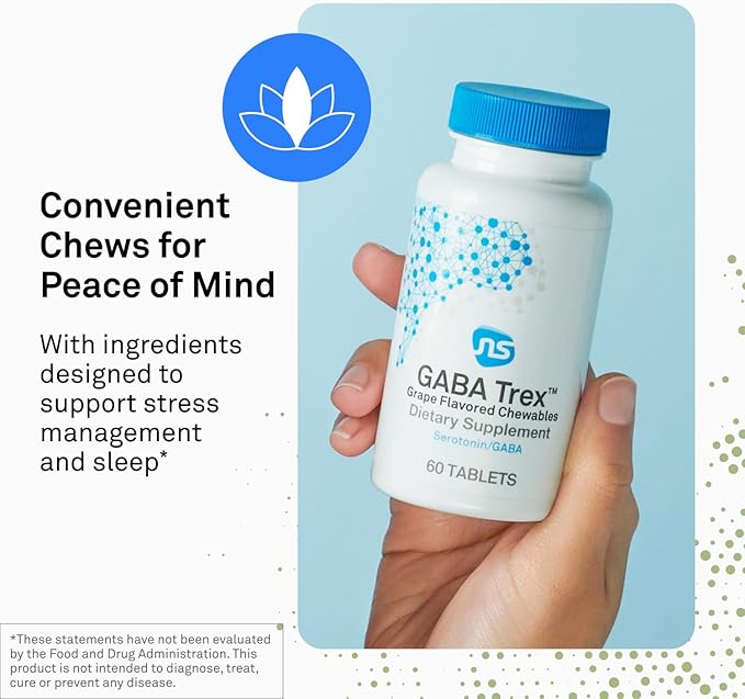 Neuroscience GABA Trex - Chewable GABA &amp L-Theanine Supplement and Calm Aid for Rest Relaxation and Stress Support - Vegan Sleep Aid Tablets - Grape Flavored (60 Tablets)