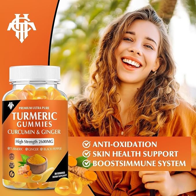 Turmeric Curcumin Gummies with Ginger &amp Black Pepper Vegan Pectin Formula for Immune Boost Healthy Skin &amp Joint Support Chewable Supplement for Adults &amp Teens (3-Pack)