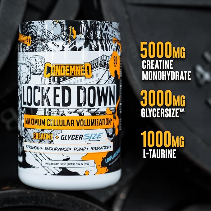 CONDEMNED Labz Locked Down | Creatine Performance Complex | Creatine Monohydrate Glycerol Taurine | Enhanced Hydration Energy &amp Stamina | 30 Servings (Fruit Punch)
