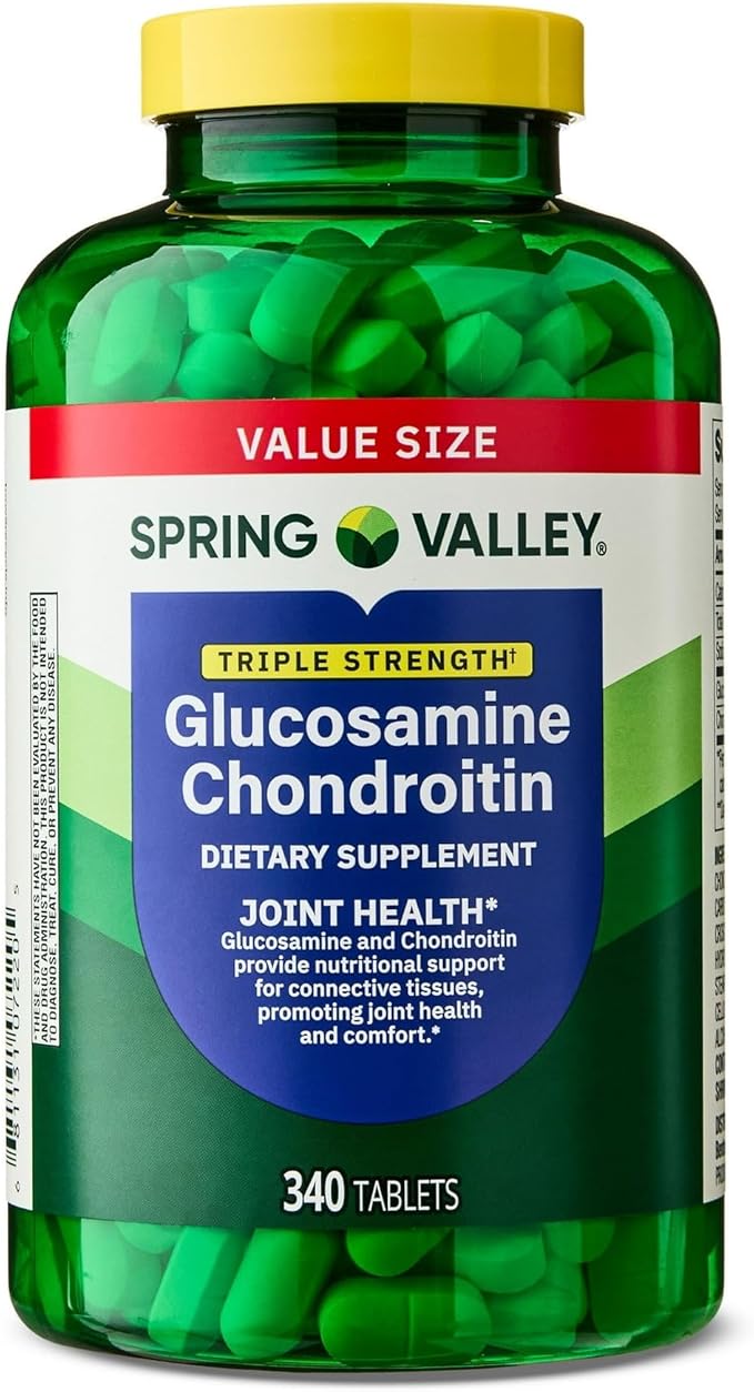 M&ampF Essential Triple Strength - Glucosamine Chondroitin- 340 Tablets by Spring Valley- Joint Health &amp Mobility Support- Dietary Supplement- Pill Organizer