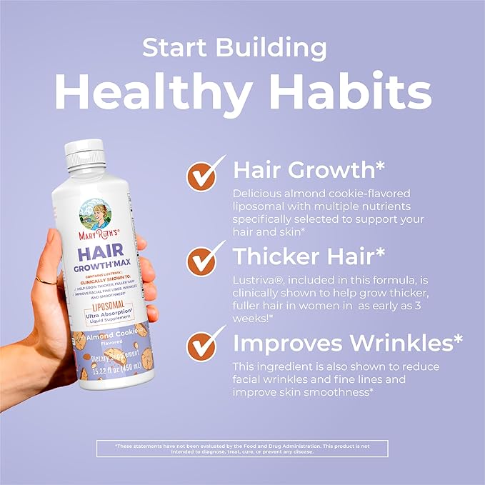 MaryRuth's Liquid Nighttime Multimineral (Pineapple) &amp Hair Growth Max Liposomal (Almond Cookie) | Clean Label Project Verified® | Sugar-Free Vegan | Bedtime Routine Beauty Hair &amp Skin Supp