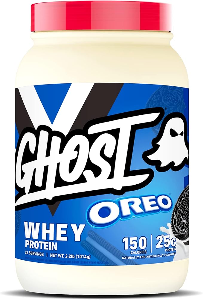 GHOST Whey Protein Powder Oreo - 2LB 25G of Protein - Whey Protein Blend -Post Workout Fitness &amp Nutrition Shakes Smoothies Baking &amp Cooking - Cookie Pieces Inside