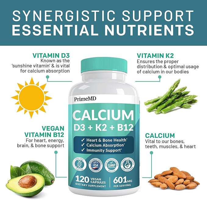 PrimeMD 4-in-1 Calcium Supplements for Women &amp Men or Heart Bone &amp Body Defenses (120 ct) &amp 28-in-1 Quercetin with Bromelain Supplement - Quercetin 500mg Capsules for Immune Defense Suppo