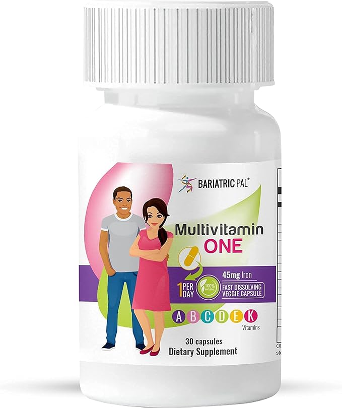 BariatricPal 30-Day Bariatric Vitamin Bundle (Multivitamin ONE 1 per Day! Capsule with 45mg Iron and Calcium Citrate Soft Chews 500mg with Probiotics - French Caramel Vanilla)