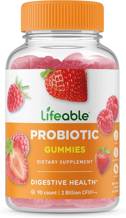 Lifeable Probiotic 2 Billion CFU + B Complex Gummies Bundle - Great Tasting Vitamin Supplement Gluten Free GMO Free Chewable Gummy