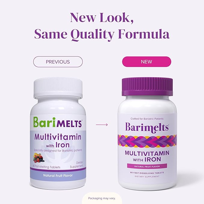 BariMelts Bariatric Multivitamin with Iron 60 Fast-Dissolving Tablets (1-Month Supply) Sugar-Free Bariatric Vitamins for Women Natural Fruit Flavor