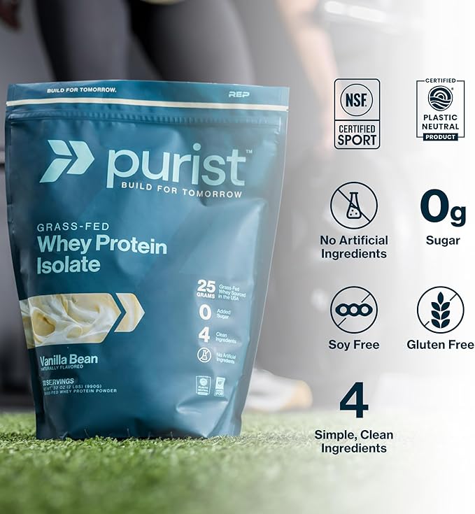 PURIST REP Whey Protein Powder Premium Vanilla Grassfed IsolateWorkout Recovery Keto Friendly Clean Nutrition Meal Replacement Promotes Lean Muscle Sugar and Gluten-Free Women Men 2 Lb