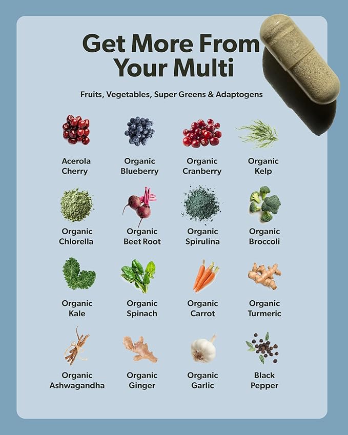 Multivitamin for Men - Daily Men’s Multivitamin - Methylated B Complex with Whole Food Ingredients Vitamin B12 Folate A C D3 E K2 Organic Fruits &amp Vegetables - Vegan Non-GMO - 60 Caps