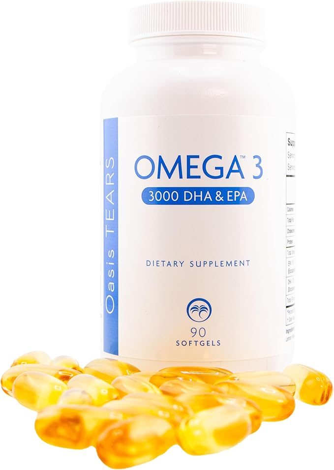 Oasis Tears ON3000 Omega™ 3 Fish Oil 3000mg DHA &amp EPA Dietary Supplement | 90 Softgels | Non-GMO Gluten-Free Dairy-Free