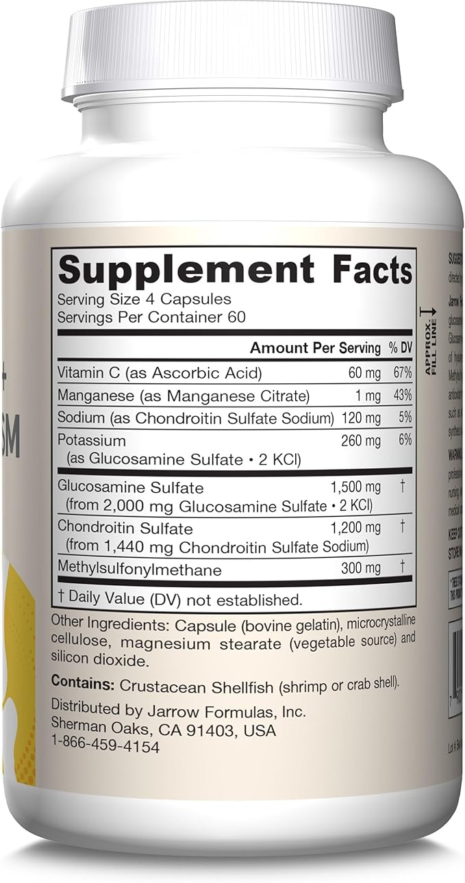 Jarrow Formulas Glucosamine + Chondroitin + MSM Capsules Joint Support Supplement with Vitamin C and Manganese 240 Capsules 60 Day Supply Pack of 12