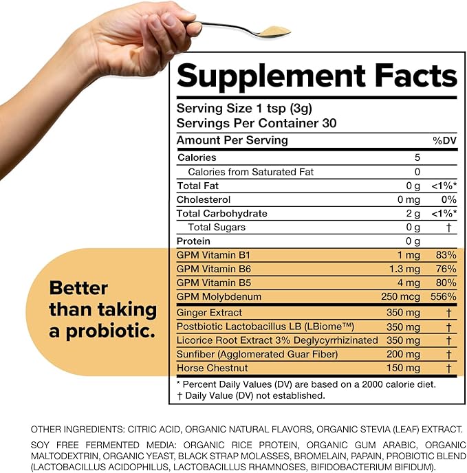 Complement Gut Nurture Prebiotic + Postbiotic Superfood Powder for Leaky Gut Repair Probiotics for Digestive Health - Ginger Root - 30 Servings