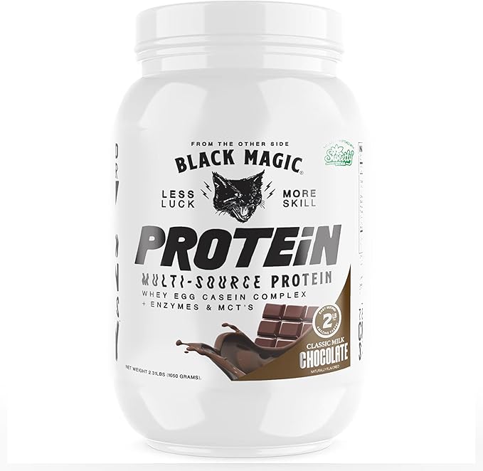 Black Magic Multi-Source Protein - Pre Workout and Post Workout - 2LB - 23g Protein - Whey Egg Albumin Enzymes Micellar Casein &amp MCTs (Milk Chocolate)