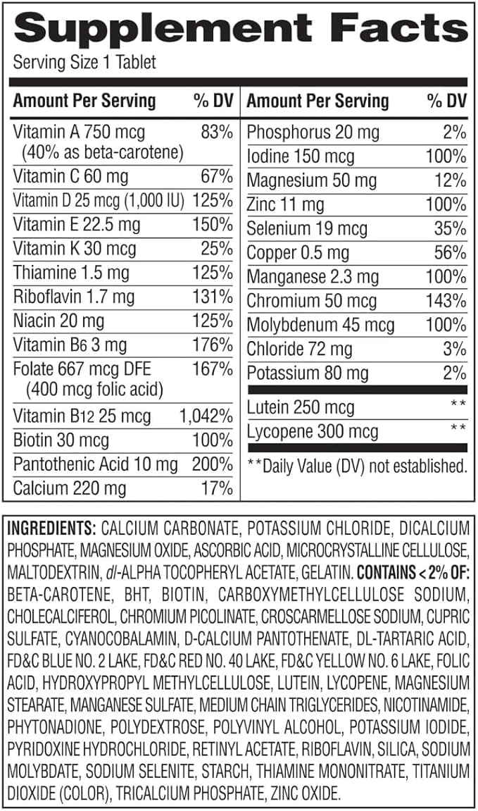 Equate Complete Multivitamin for Adults 50+ Daily Multimineral Supplement Tablets 450 Count Value Size Sticker