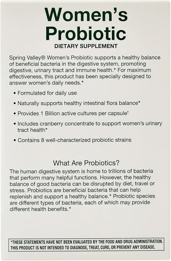 Spring Valley Probiotics for Women 60 Capsules Dietary Supplement Vegetarian Capsules for Digestive Health Cranberry 60 Count Value Size