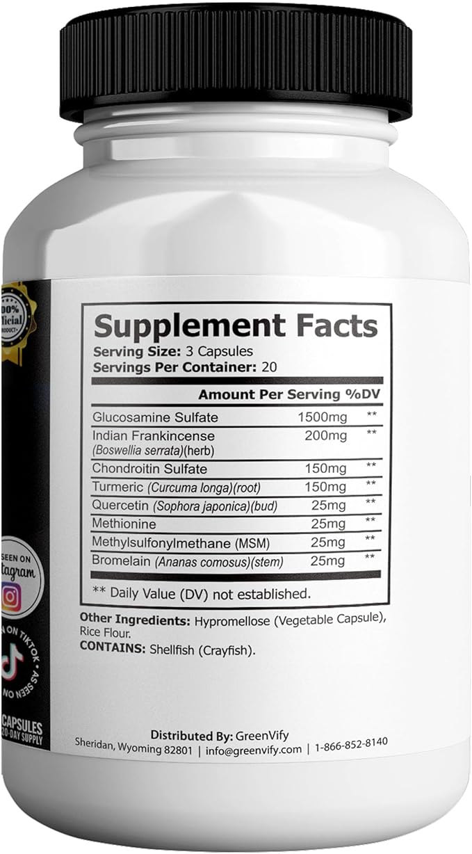 Ortopin MAX Joint Support Supplement Glucosamine Chondroitin Turmeric Boswellia MSM 60 Capsules 20 Day Supply (1)