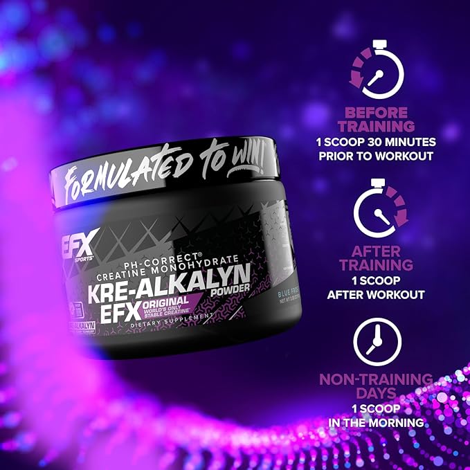 EFX Sports Kre-Alkalyn EFX Powder | pH Correct Creatine Monohydrate Powder Supplement | Strength Muscle Growth &amp Performance | 55 Servings (Blue Frost)