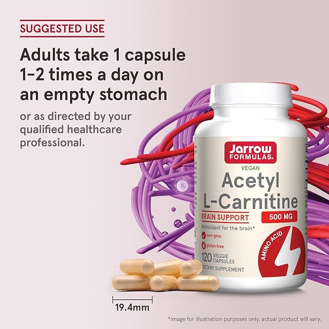 Jarrow Formulas® Acetyl L-Carnitine 500 mg Dietary Supplement Amino Acid Support for Brain Health and Antioxidants 120 Veggie Capsules 120 Day Supply