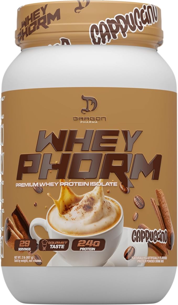 DRAGON PHARMA WheyPhorm Whey Protein Blend Fast Absorption Gluten Free Premium Whey Protein Matrix Maximize Recovery Great Tasting 25 Grams of Protein (2lb Cappuccino)