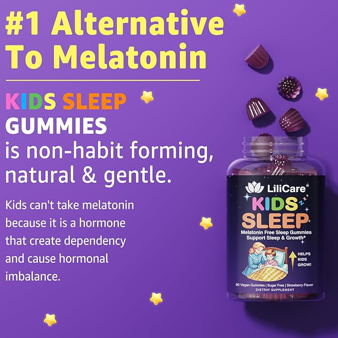 Kids Sleep Gummies - Magnesium Glycinate Gummies Melatonin Free Sleep Aid | Magnesium Calcium D3 B6 L Theanine | Kid Melatonin Alternative for Restful Sleep (Pack of 2)