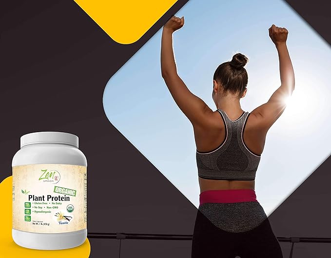 Zen Supplements - Organic Plant Protein Vanilla 1 LB-Powder - 25.5g of Organic Protein per Serving - Certified Non-GMO Gluten Free and Vegan-Friendly Organic Protein Powder.