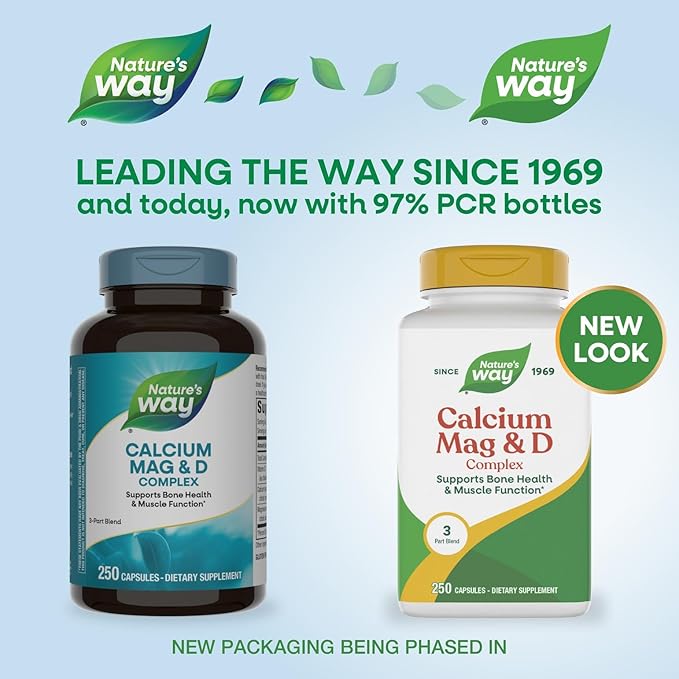 Nature's Way Calcium Magnesium &amp Vitamin D3 Complex Healthy Bones &amp Teeth Muscle Function and Relaxation* Gluten Free 250 Capsules (Packaging May Vary)