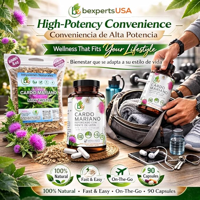 Cardo Mariano Herb Tea &amp Capsules | Vegan | 100% Pure &amp Natural Milk Thistle | Loose Tea 4oz (113g) + 60 Capsules (1000 mg Each) - Herbal Dietary Supplement | Extra Forte