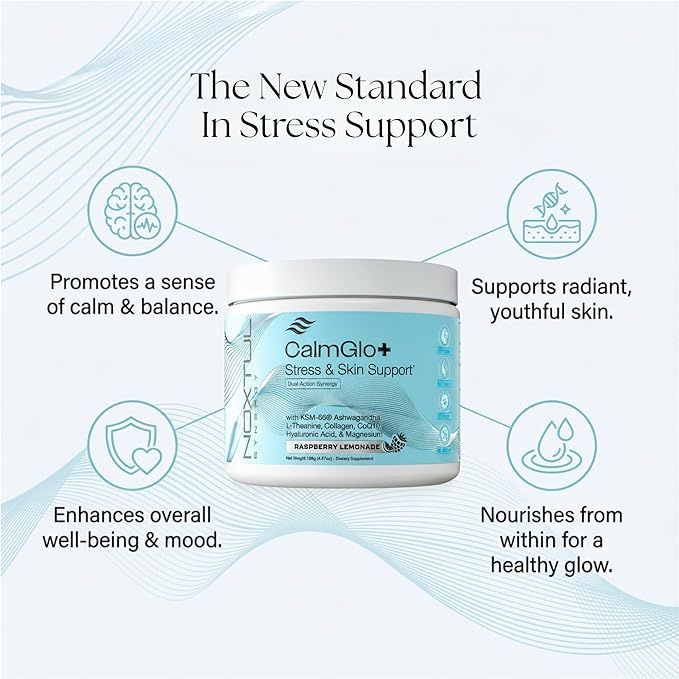 Daily Stress &amp Skin Support Drink Powder – Adaptogen Cortisol Reducer with Ashwagandha KSM-66 L-Theanine Magnesium &amp Collagen Peptides – Mood Focus &amp Hydration - Raspberry Lemonade 30