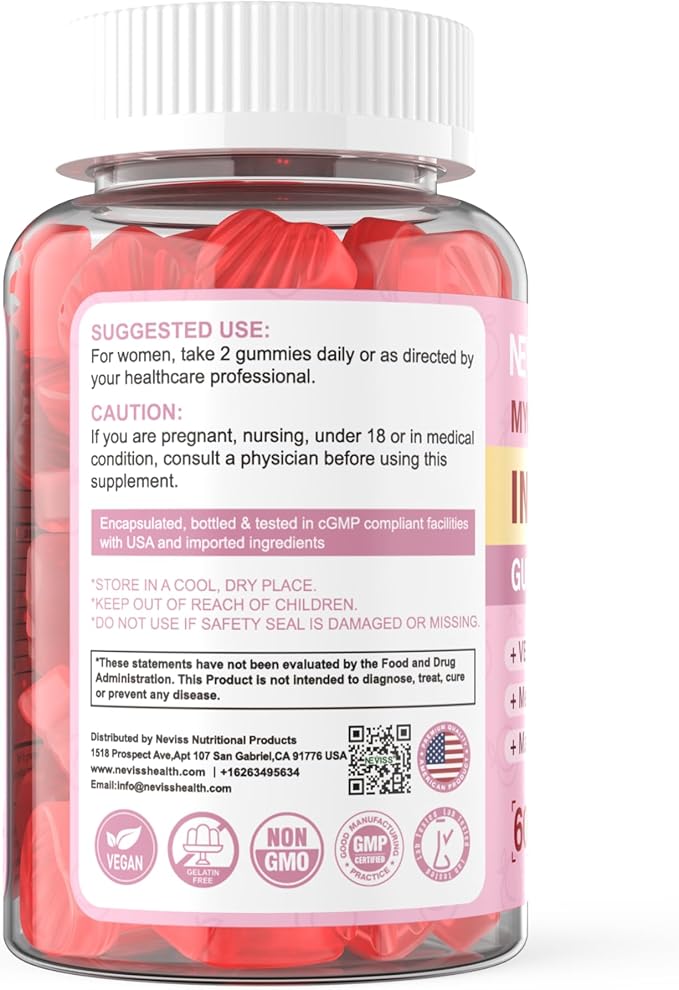 Myo-Inositol &amp D-Chiro Inositol Gummies Sugar Free Ideal 40:1 Ratio Inositol Supplement for Women w/ Vegan Omega-3 D3 Magnesium Methyl Folate B12 Inositol Multivitamin for Women's Overall He