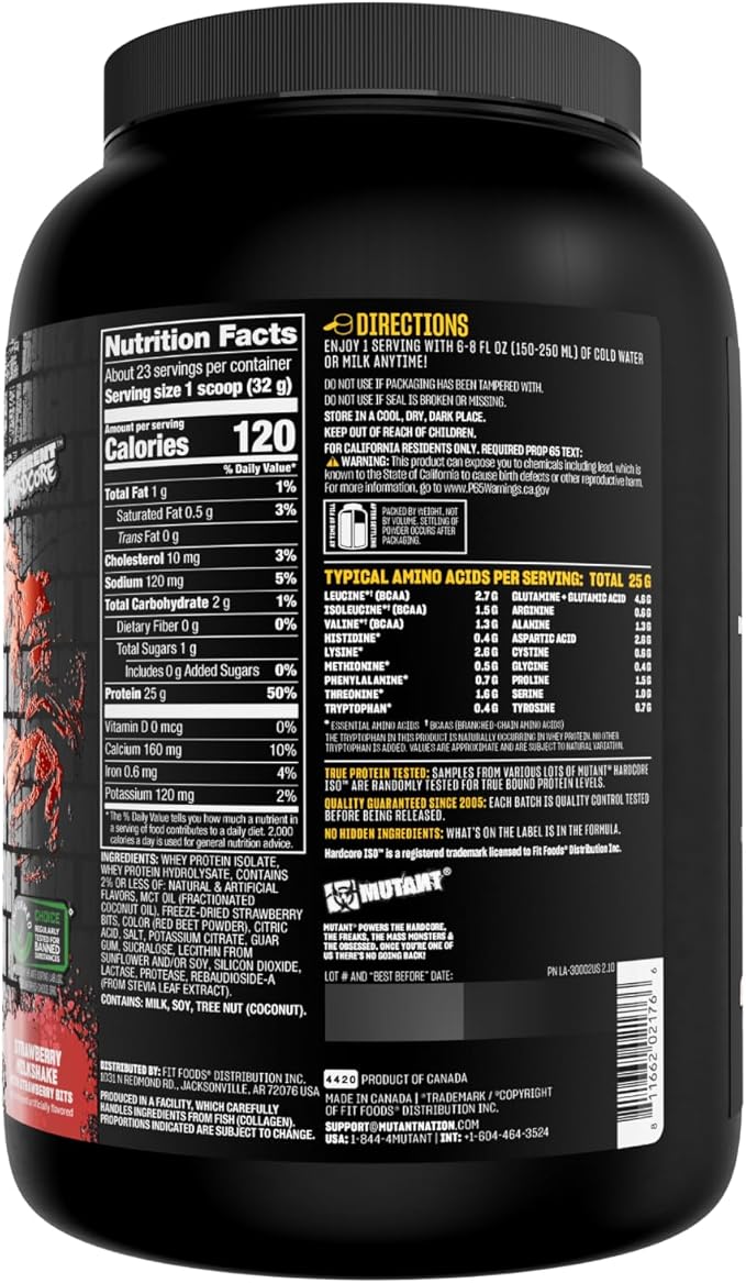 Mutant ISO Surge Whey Protein Isolate Powder Acts Fast to Help Recover Build Muscle Bulk and Strength 1.6 lb - Strawberry Milkshake