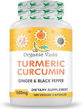 Organic Veda Turmeric and Ginger Capsules 300 Pills - Organic Turmeric Curcumin with Black Pepper for Joint Support - Non GMO Gluten Free Turmeric and Ginger Supplement (95% curcuminoids)